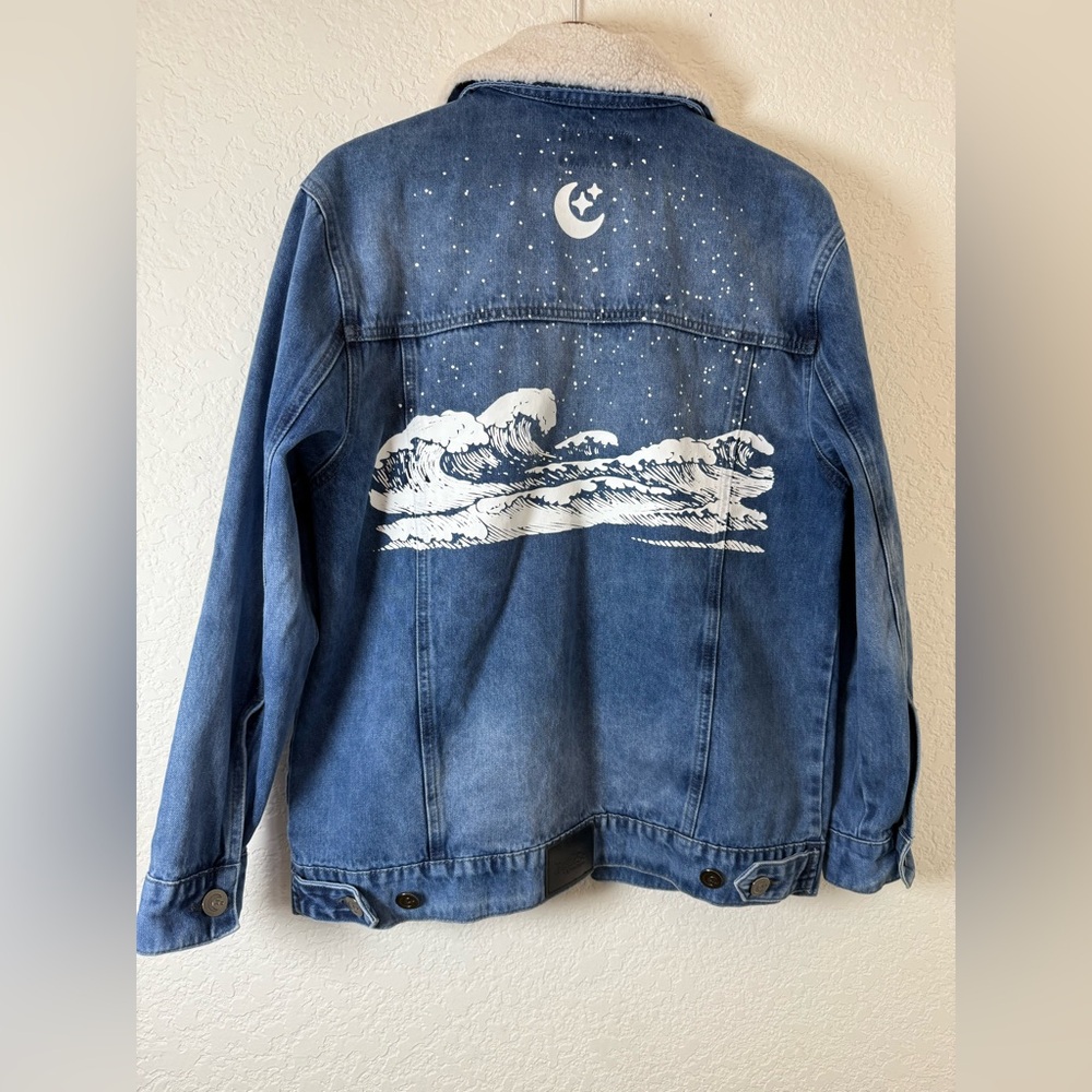 Revolt Tubbo Celestial Moment By the‎ Sea Denim Jacket Full Zip Painted size M